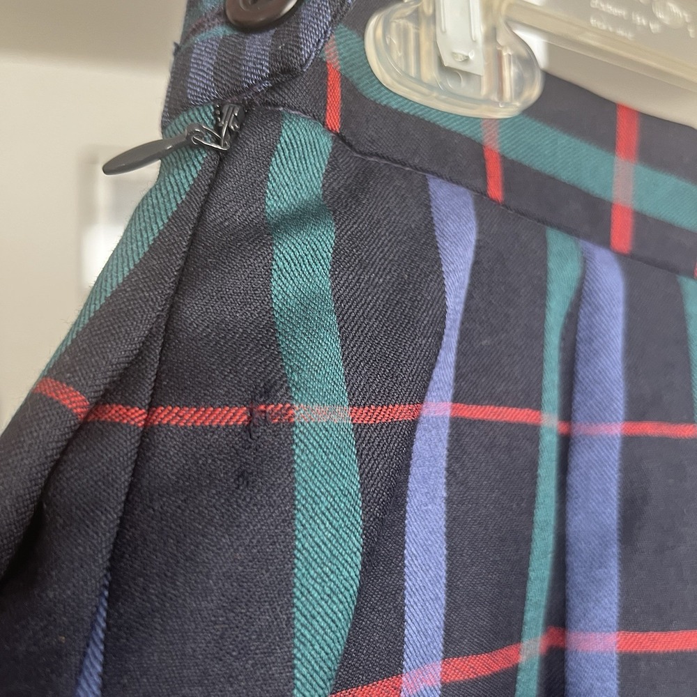 Geiger Of Austria VTG Plaid Pleated Skirt Blue SZ 40 Maxi Pockets Holiday Preppy - Picture 6 of 11